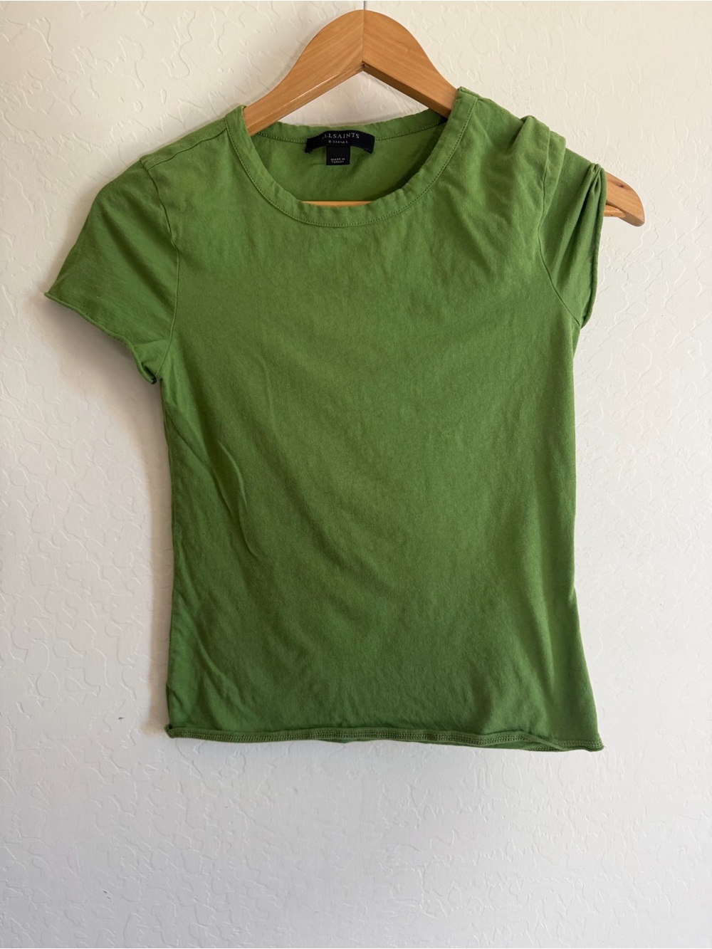AllSaints Green Stevie Slim Fit Organic Cotton Short Sleeve T-Shirt XS